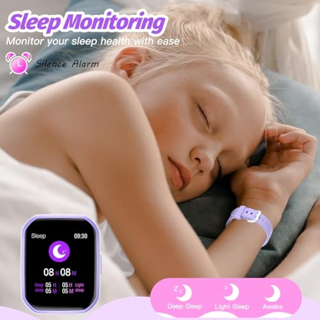 Kids Smart Watch – IP68 Waterproof Fitness Tracker (Purple)