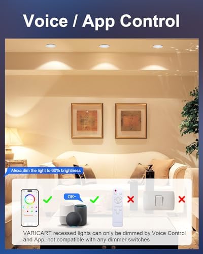 VARICART Smart LED Downlights – 10W RGB Dimmable Alexa Spotlights (6 Pcs)