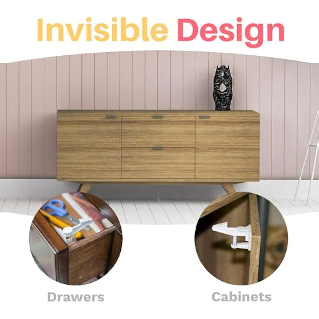Inaya Baby Proofing Cabinet Locks – Child Safety Drawer Latches (8 Pack)