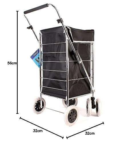 6 Wheel Swivel Shopping Trolley | Adjustable Handle - Black