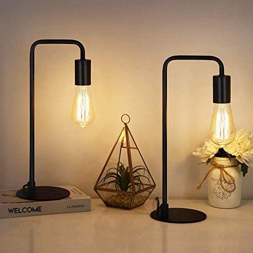 Industrial Bedside Lamps Set of 2 – Black Metal Desk Lamps