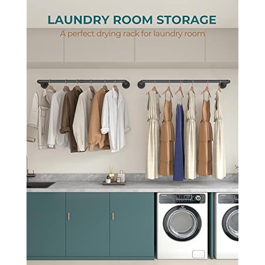 OROPY Industrial Pipe Clothes Bar Rack | Set of 2 Wall Mounted Rails