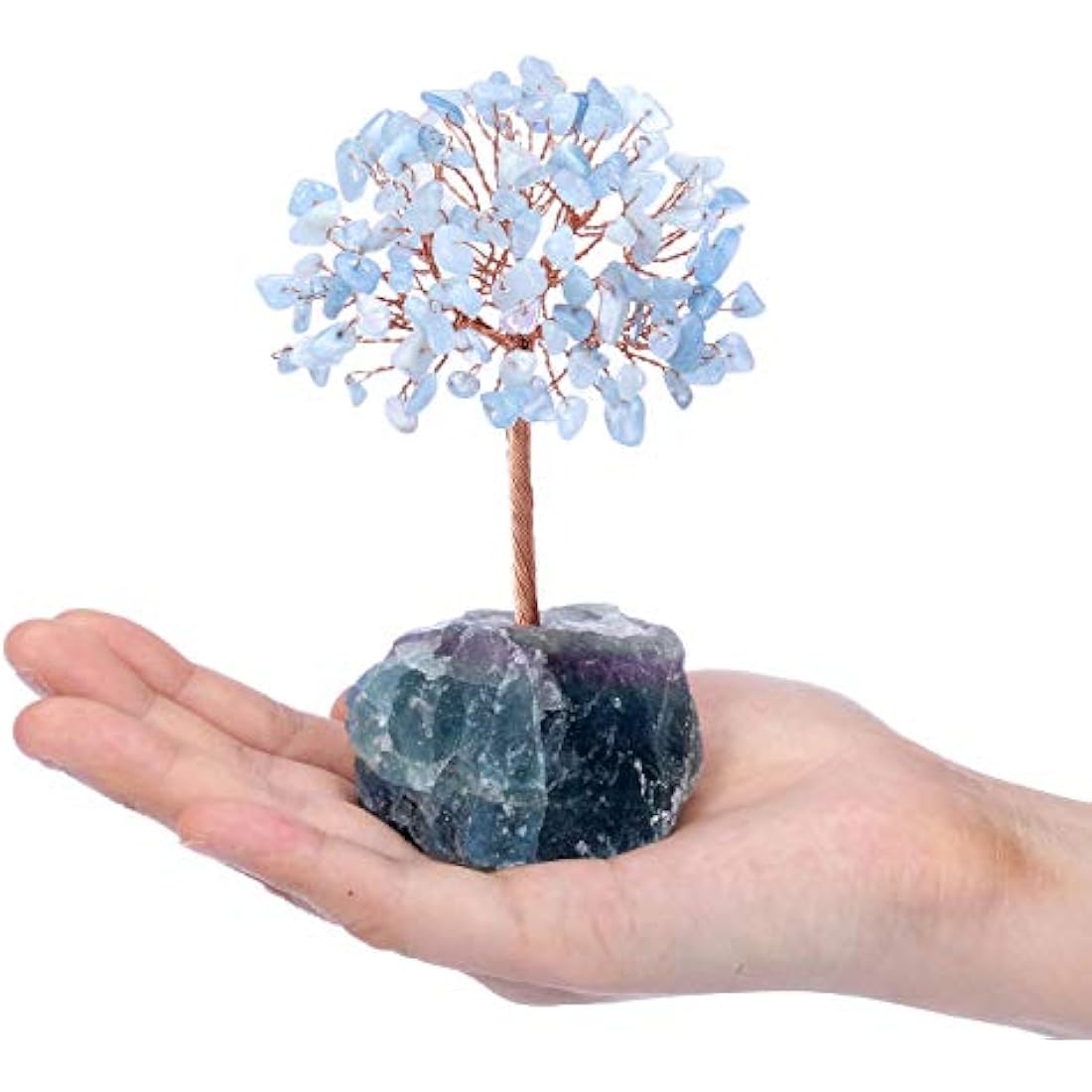JSDDE Aquamarine Crystal Money Tree | Feng Shui Gemstone Figurine