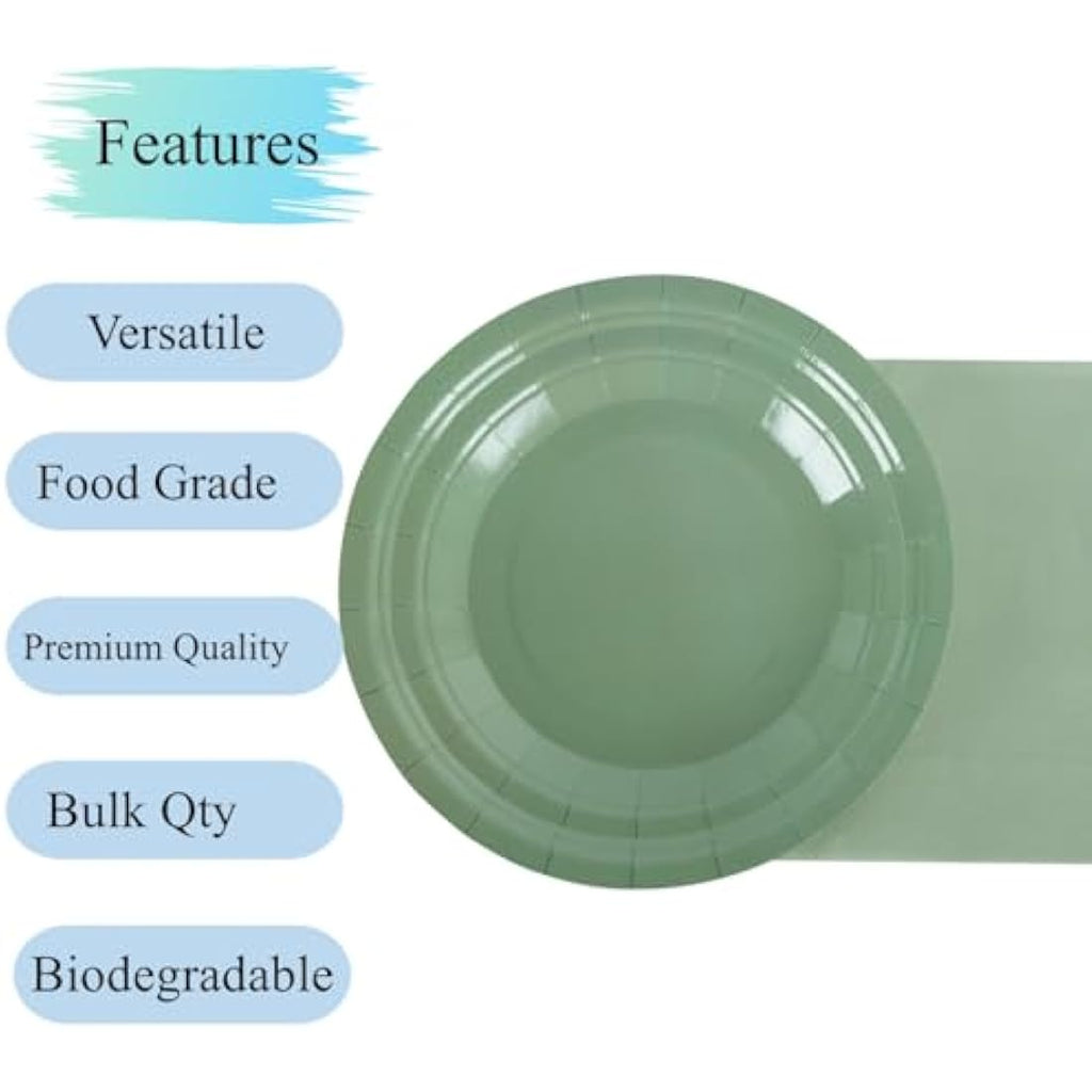 Jolof Store Sage Green Party Tableware Set | 250 Piece Disposable Plates