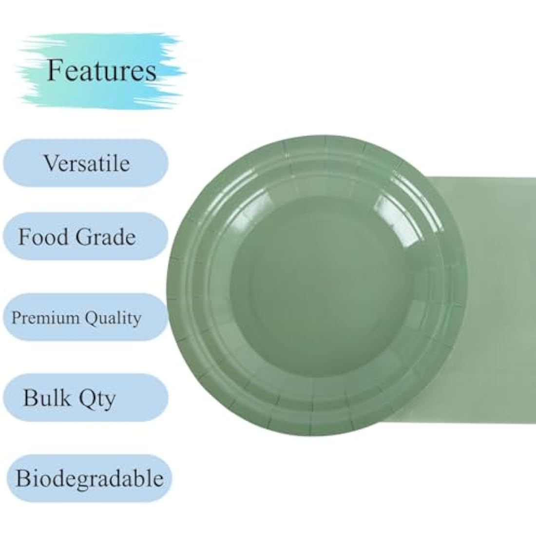 Jolof Store Sage Green Party Tableware Set | 250 Piece Disposable Plates