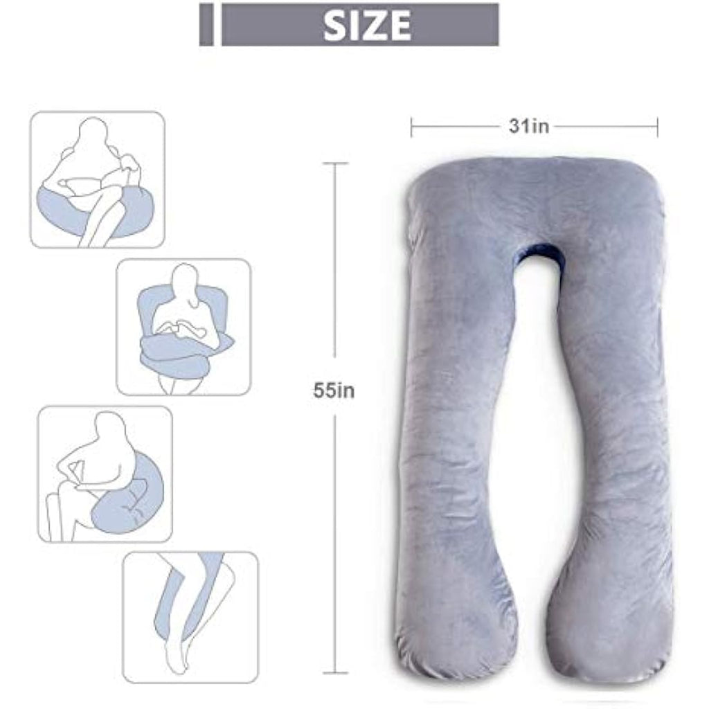AS AWESLING U-Shaped Pregnancy Pillow | Full Body Velvet Support - Grey