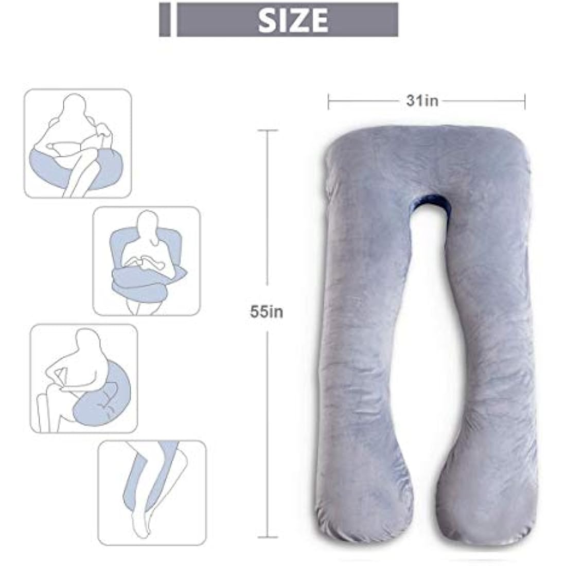 AS AWESLING U-Shaped Pregnancy Pillow | Full Body Velvet Support - Grey