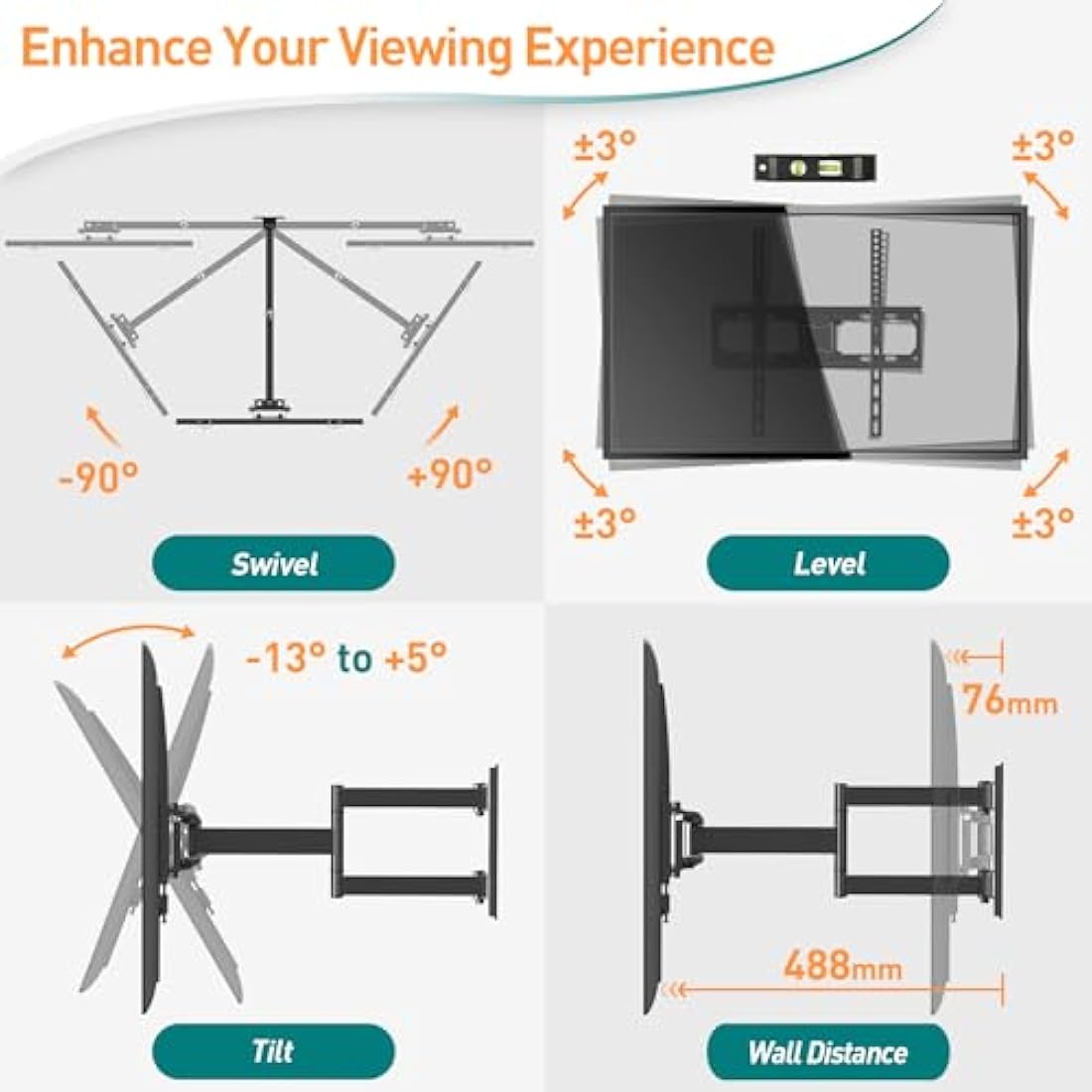 ELIVED Full Motion TV Wall Mount – Swivel & Tilt Bracket for 26-60 Inch TVs