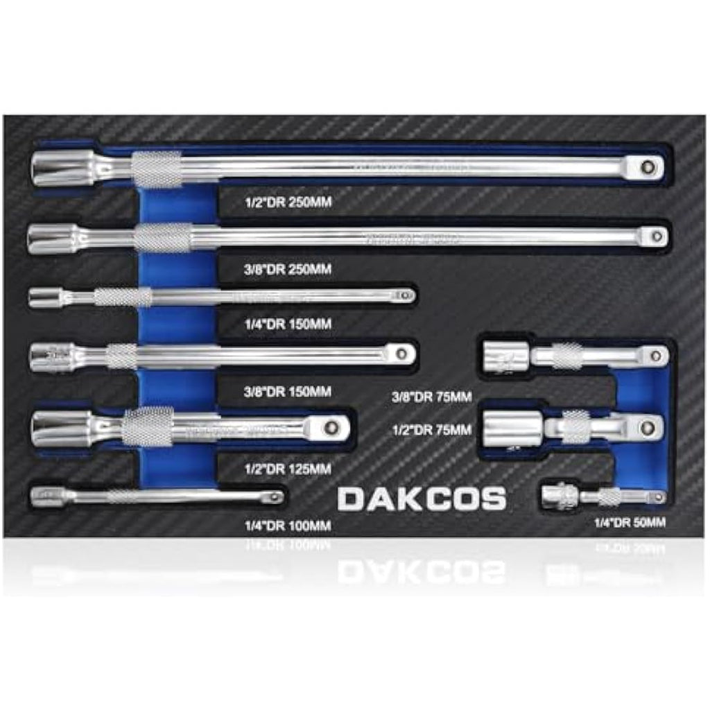 DAKCOS 9-Piece Socket Extension Bar Set | 1/4" 3/8" 1/2" Drive CR-V Steel