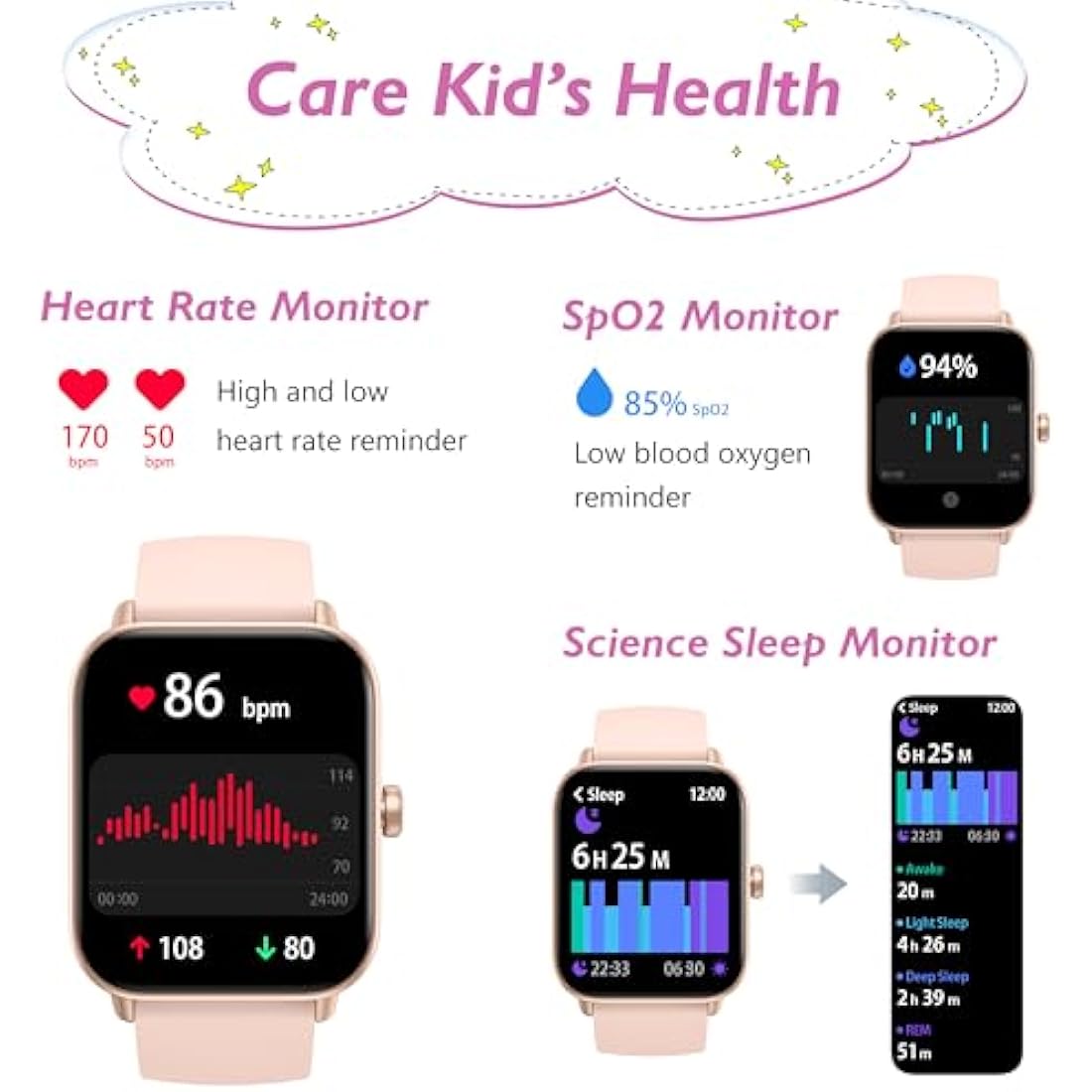 KALINCO Kids Smart Watch | IP68 Waterproof Fitness Tracker with 100+ Sports