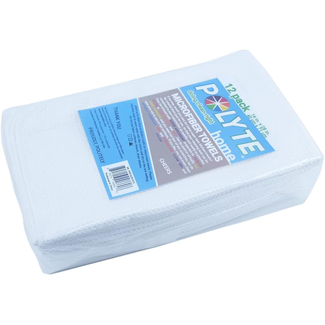 Polyte Microfibre Kitchen Dish Towels - Waffle Weave White 12 Pack
