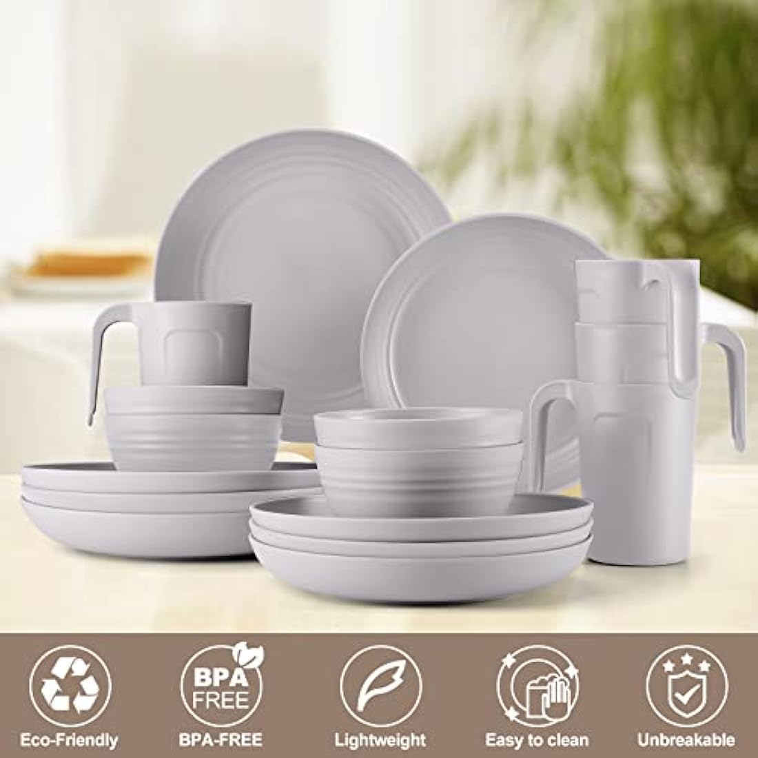 Odoland 20-Piece Unbreakable Camping Dinnerware Set for 4 | Gray