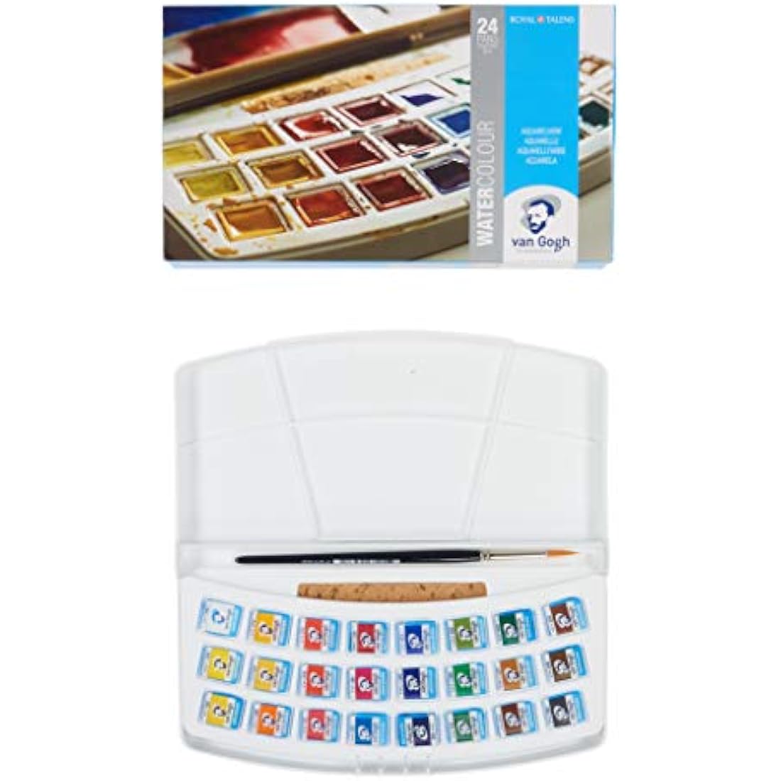 Van Gogh Water Colour Set – 24 Half Pans Plastic Painting Box with Brush