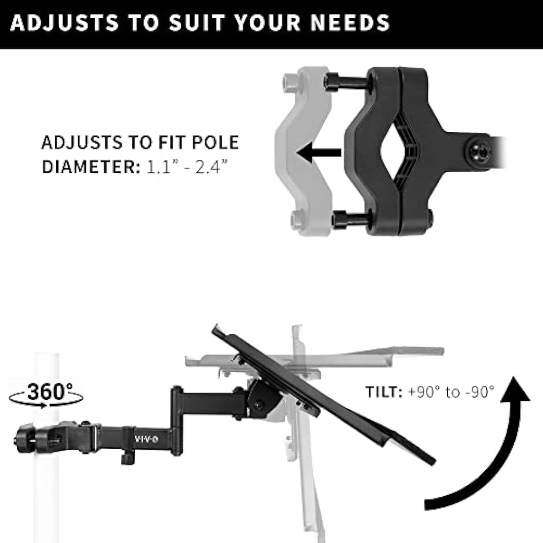 VIVO Universal Pole Mount Keyboard Tray | Full Motion Steel Arm, Black