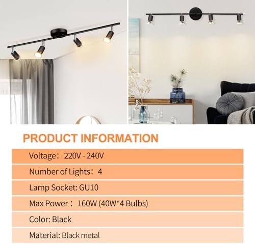 4-Way GU10 Ceiling Spotlight Bar | Matte Black Metal Light
