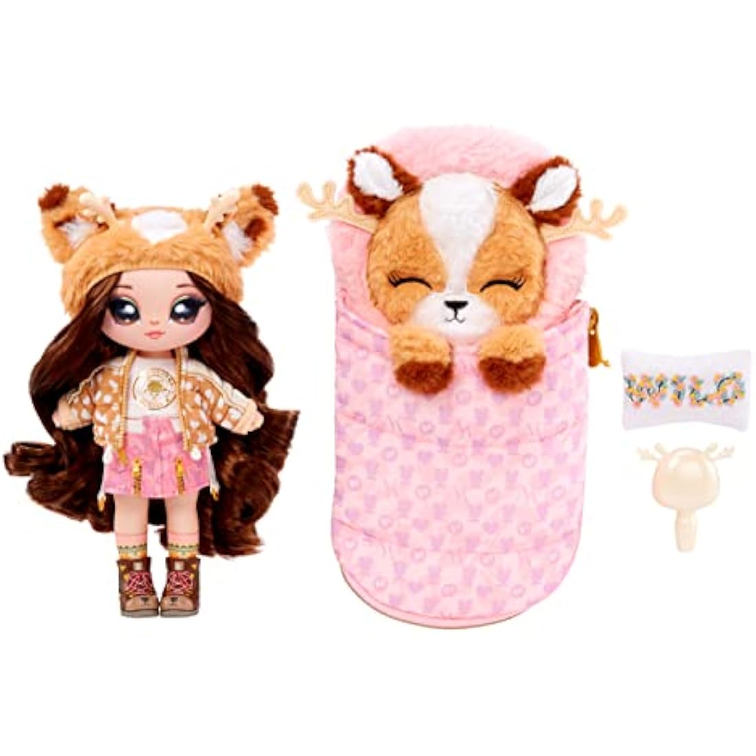 Na Na Na Surprise Camping Myra Woods Deer Plush Fashion Doll with Sleeping Bag