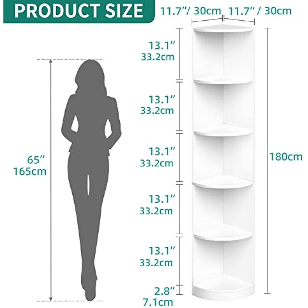 YITAHOME 5-Tier Corner Bookshelf – Modern White Wooden Display Shelf