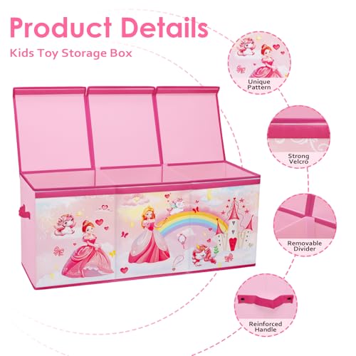 Decalsweet Princess Extra Large Toy Storage Box with Lid - Foldable Oxford Chest