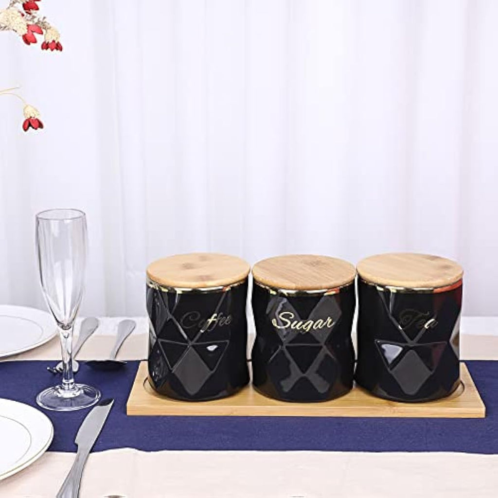 Ceramic Kitchen Canister Set – 3-Piece Airtight Food Jars