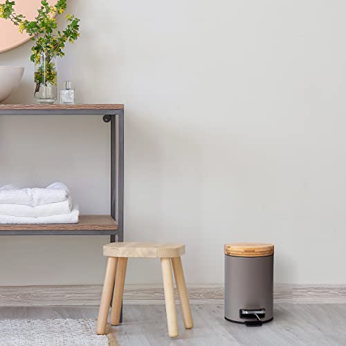 Kazai 3L Bathroom Bin | Soft Close Pedal Bin with Bamboo Lid – Taupe