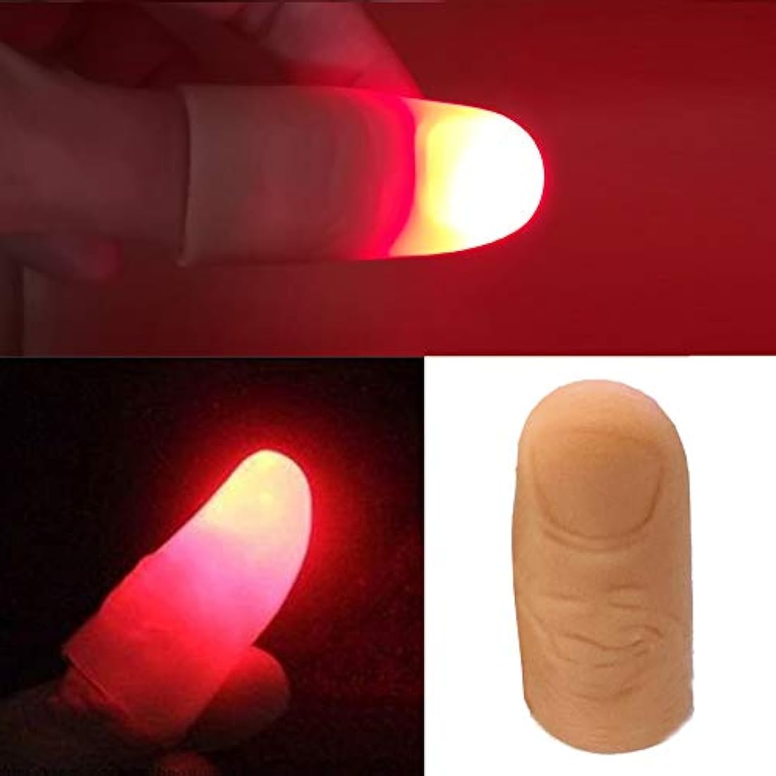 JTMM LED Finger Thumb Lights - 6 Pack Magic Trick Party Props | Red