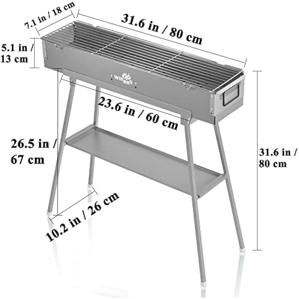 WILLBBQ Portable Charcoal Grill – Foldable Alloy Steel Hibachi BBQ