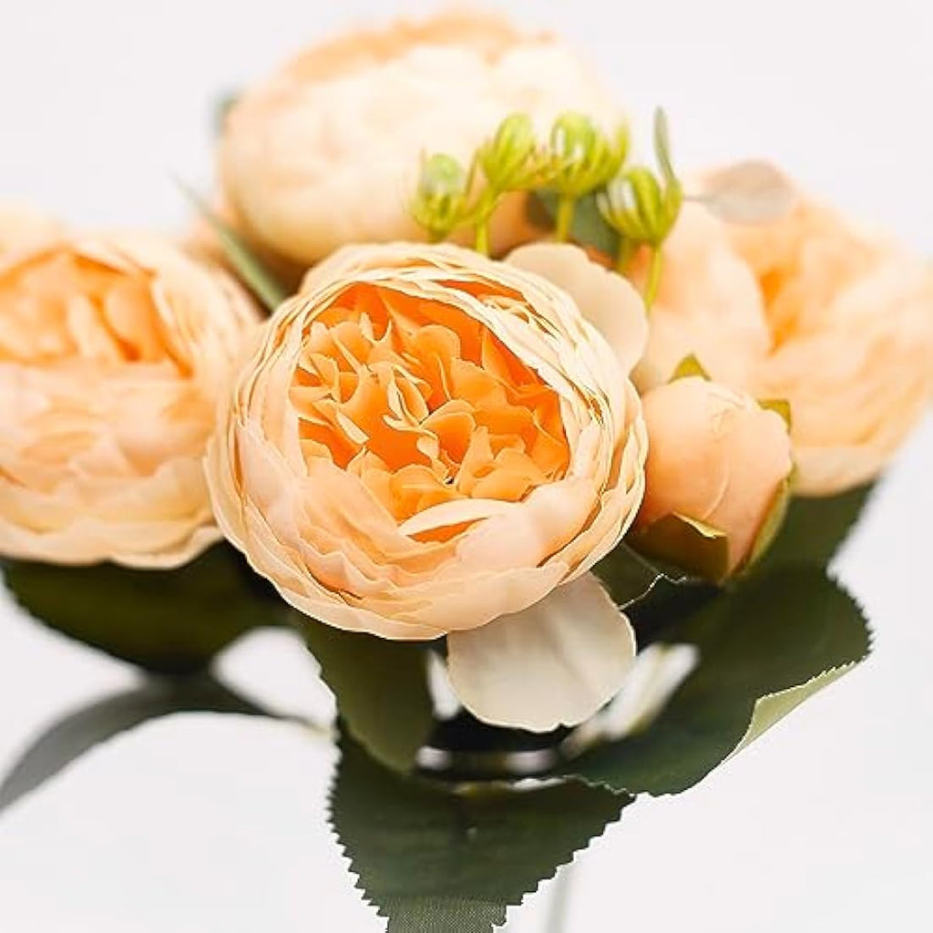 Jolof Store Silk Peony and Tea Rose Artificial Bouquet - Yellow, 9 Heads