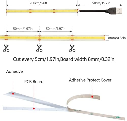 GOMING USB COB LED Strip Light | 2M Warm White Waterproof TV Backlight