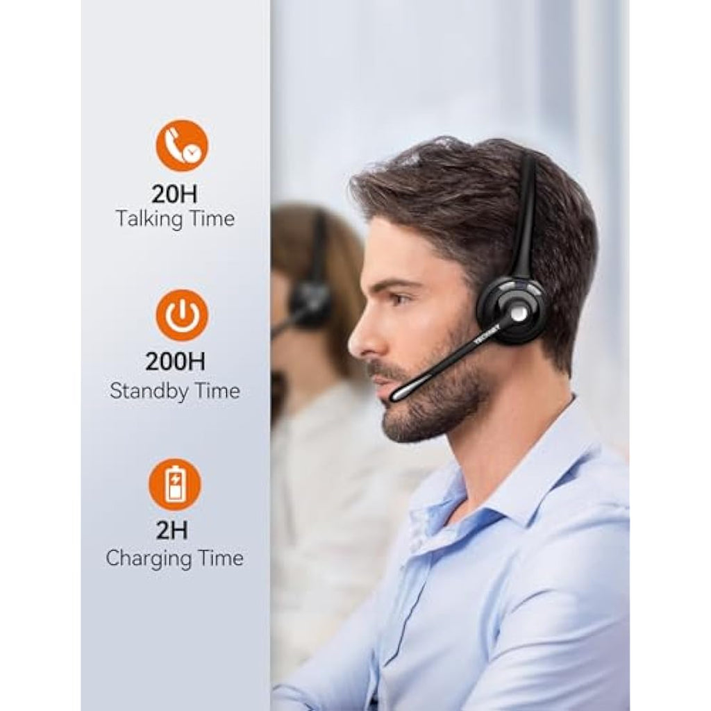 TECKNET Bluetooth Headset – Wireless Noise Cancelling Headphones with USB Dongle