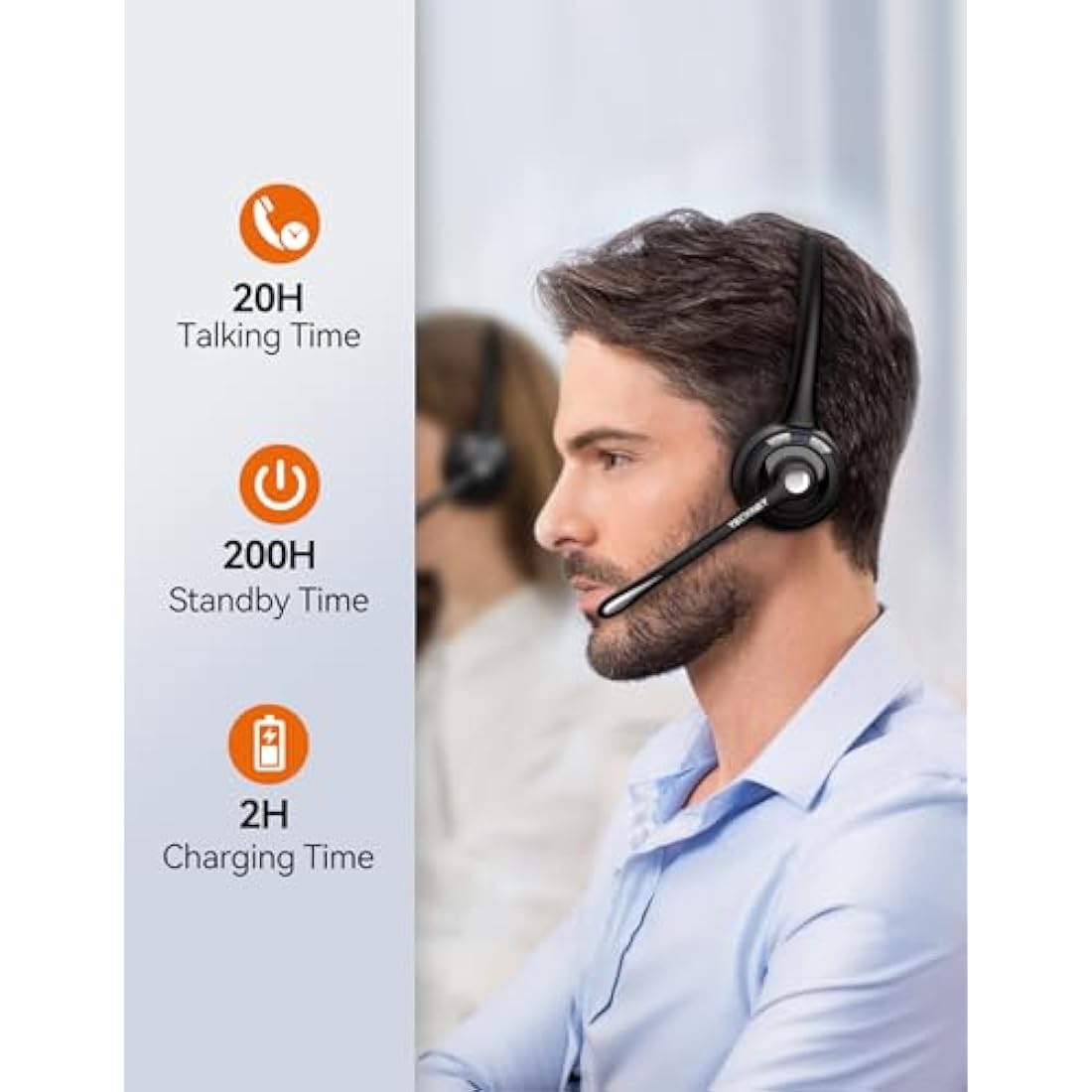 TECKNET Bluetooth Headset – Wireless Noise Cancelling Headphones with USB Dongle