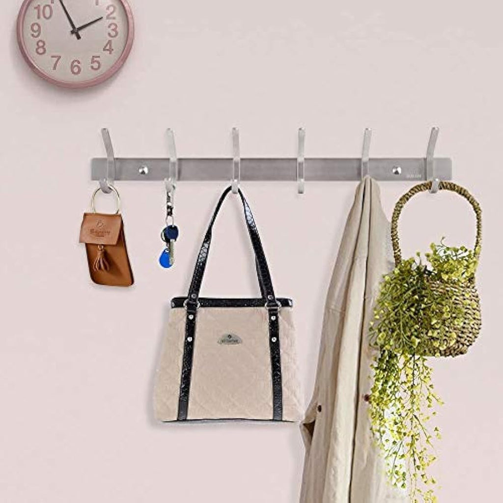Dripex 304 Stainless Steel Wall Mounted Coat Hook Rack - 6 Hooks, 2 Pack