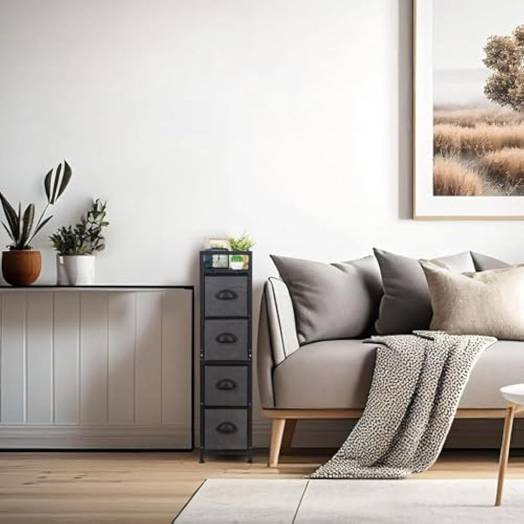 LIANTRAL Slim Vertical Chest of Drawers | 4 Fabric Drawers Narrow Dresser