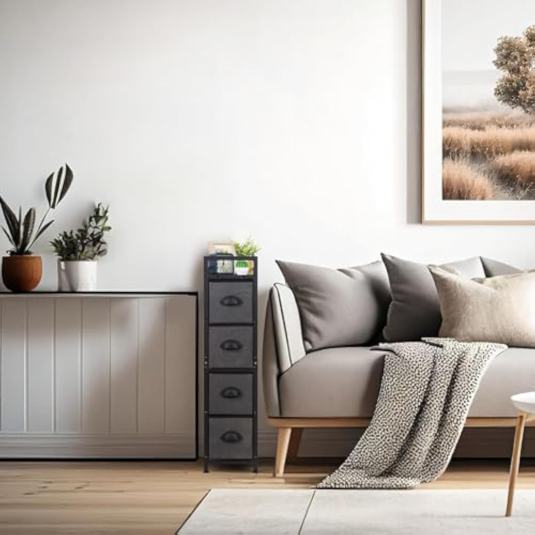 LIANTRAL Slim Vertical Chest of Drawers | 4 Fabric Drawers Narrow Dresser