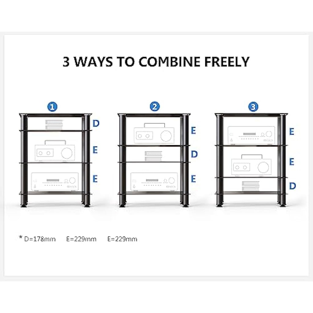 FITUEYES 4-Tier HiFi Rack | Black Tempered Glass AV Media Stand