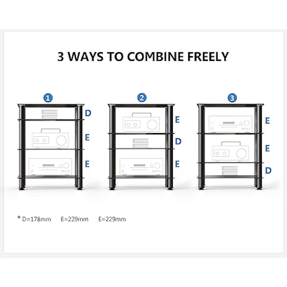 FITUEYES 4-Tier HiFi Rack | Black Tempered Glass AV Media Stand