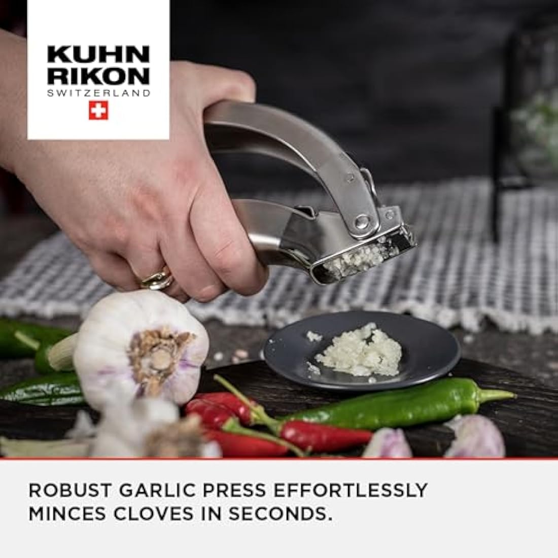 Kuhn Rikon Stainless Steel Garlic Press – Durable Ergonomic Crusher