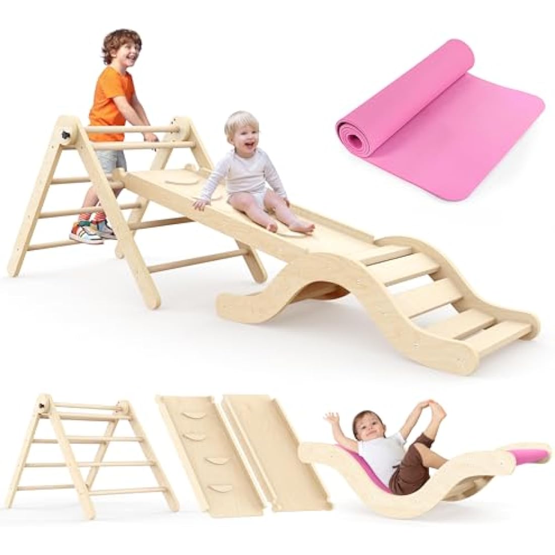 Montessori 7-in-1 Indoor Climbing Frame with Slide & Mat