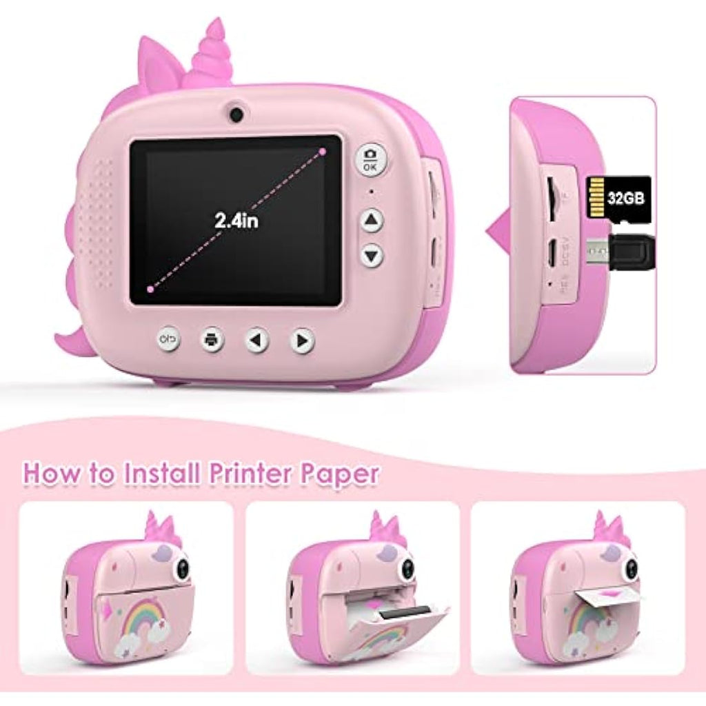 HiMont Kids Instant Print Camera – 20MP Dual Lens Digital Camera, Pink