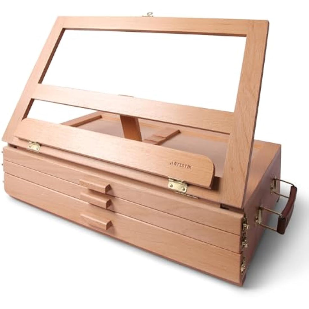 Artistik Wooden Tabletop Easel | Adjustable Desk Box with 3 Drawers