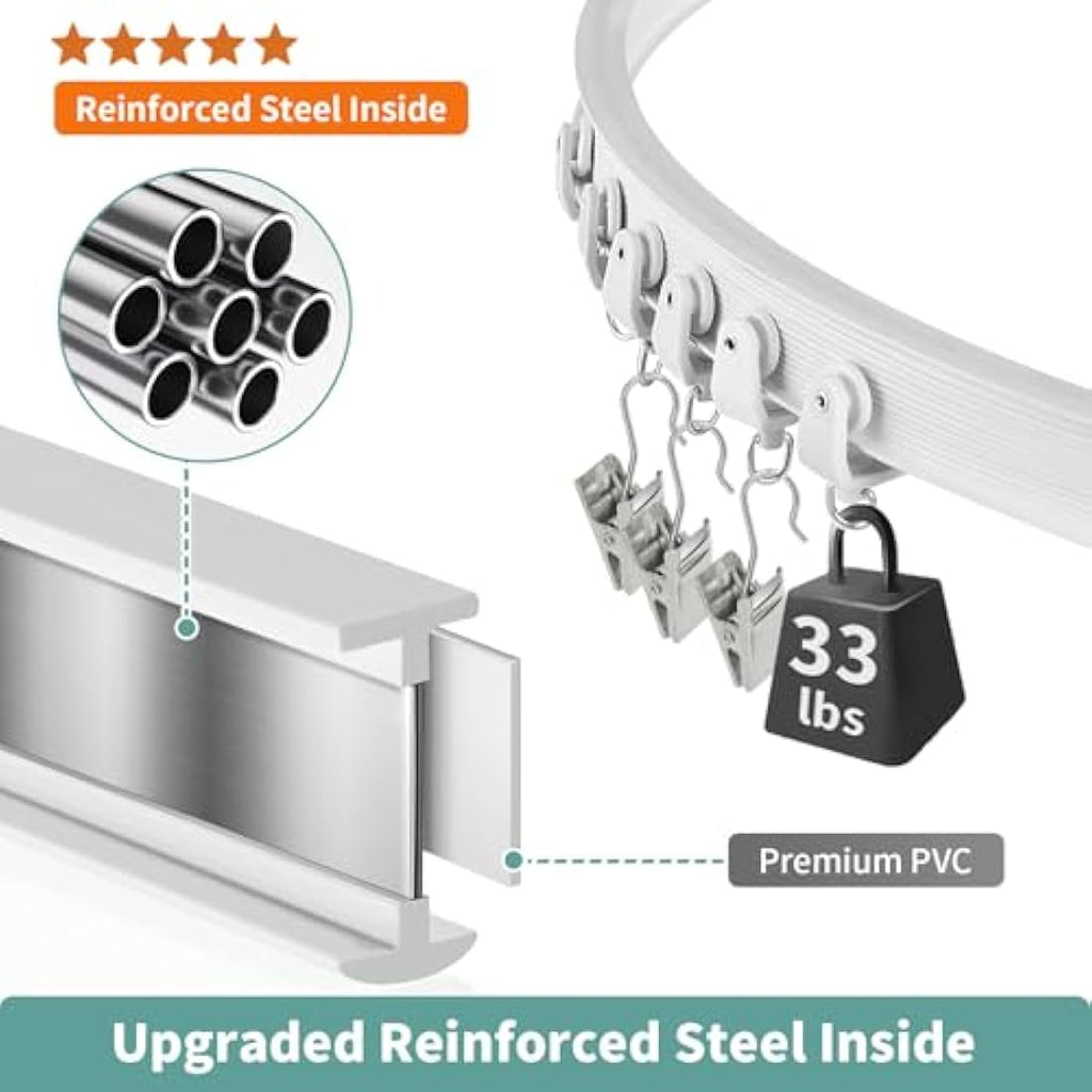 20FT Flexible Ceiling Curtain Track – Heavy Duty White Rail