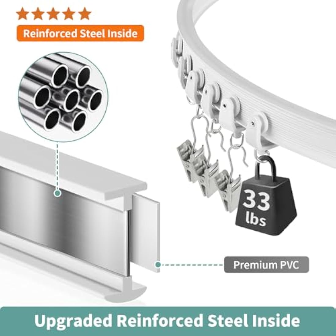 20FT Flexible Ceiling Curtain Track – Heavy Duty White Rail