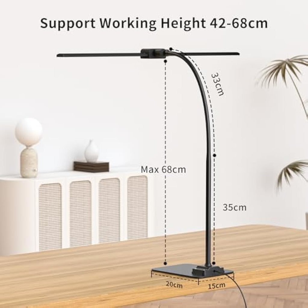 KableRika Double Head LED Desk Lamp | Dimmable Eye-Caring Task Light