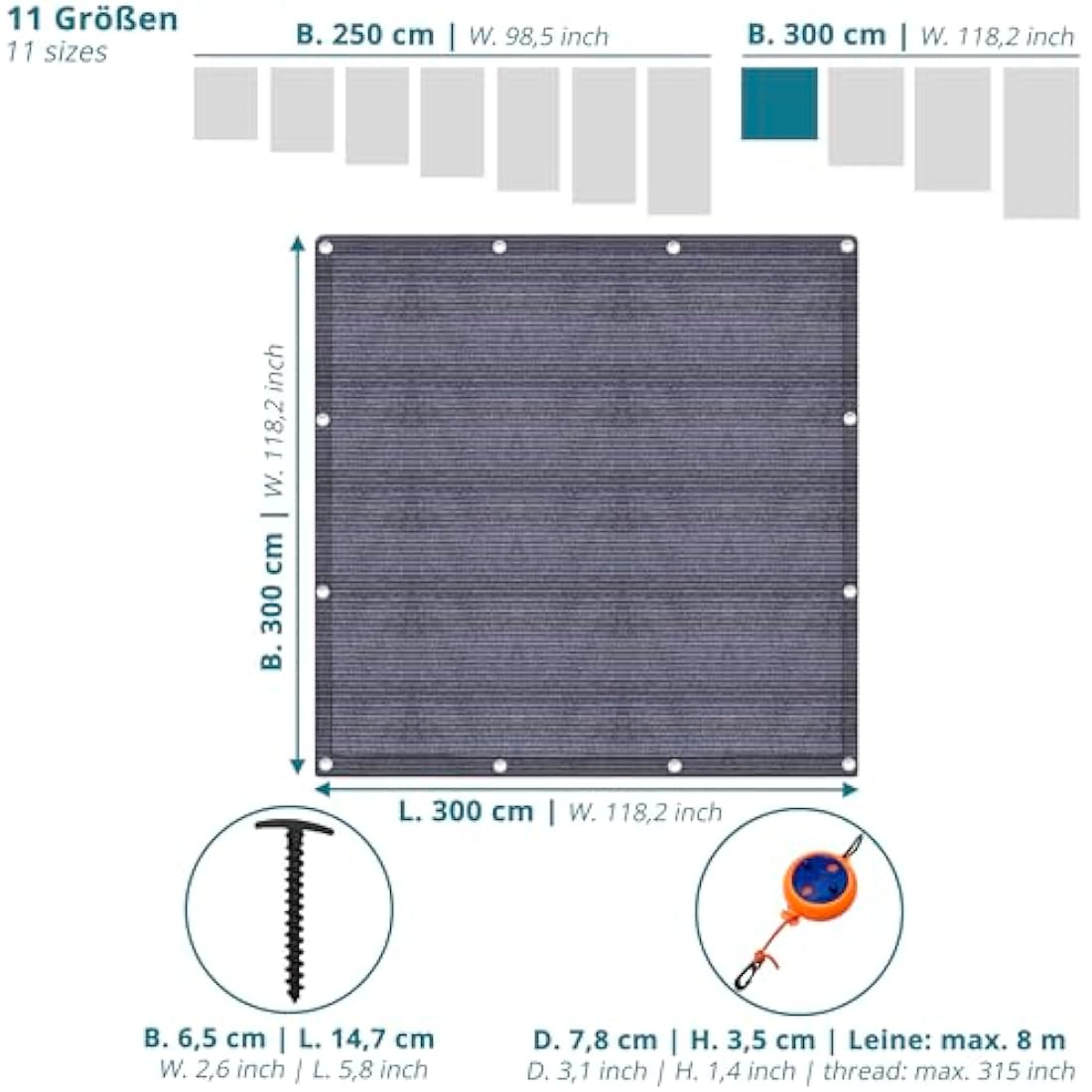 Valuents Awning Carpet – Blue/Grey HDPE Camping Rug with T-Pegs & Bag