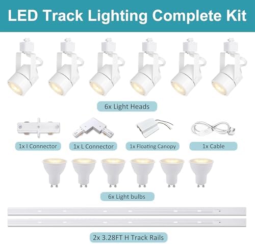 Bravsekai 6-Light LED Track Lighting Kit | Dimmable GU10 Warm White Rails