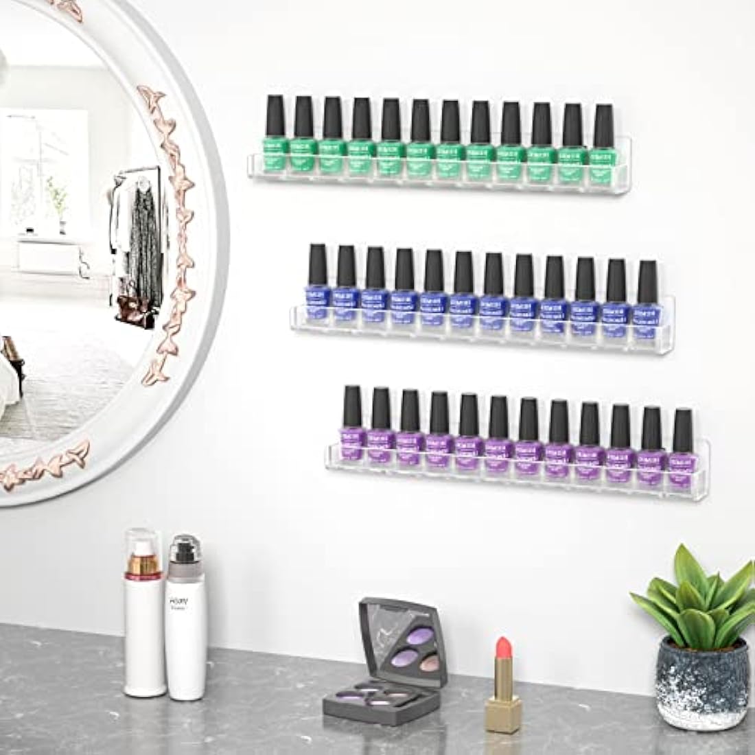 Jolof Store Acrylic Nail Polish Organizer – 6 Pack Wall Mounted Racks