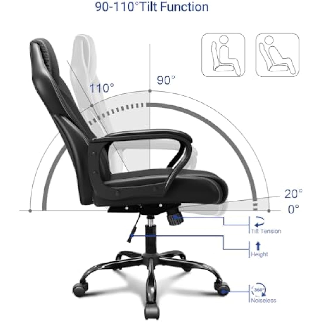 Jolof Store Ergonomic Office Chair – Black PU Leather Executive Desk Chair