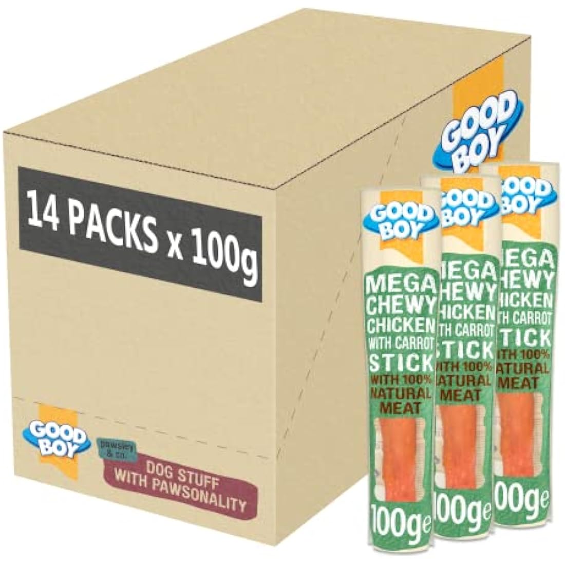 Good Boy Mega Chewy Chicken with Carrot Dog Treats – 14 x 100g Bulk Pack