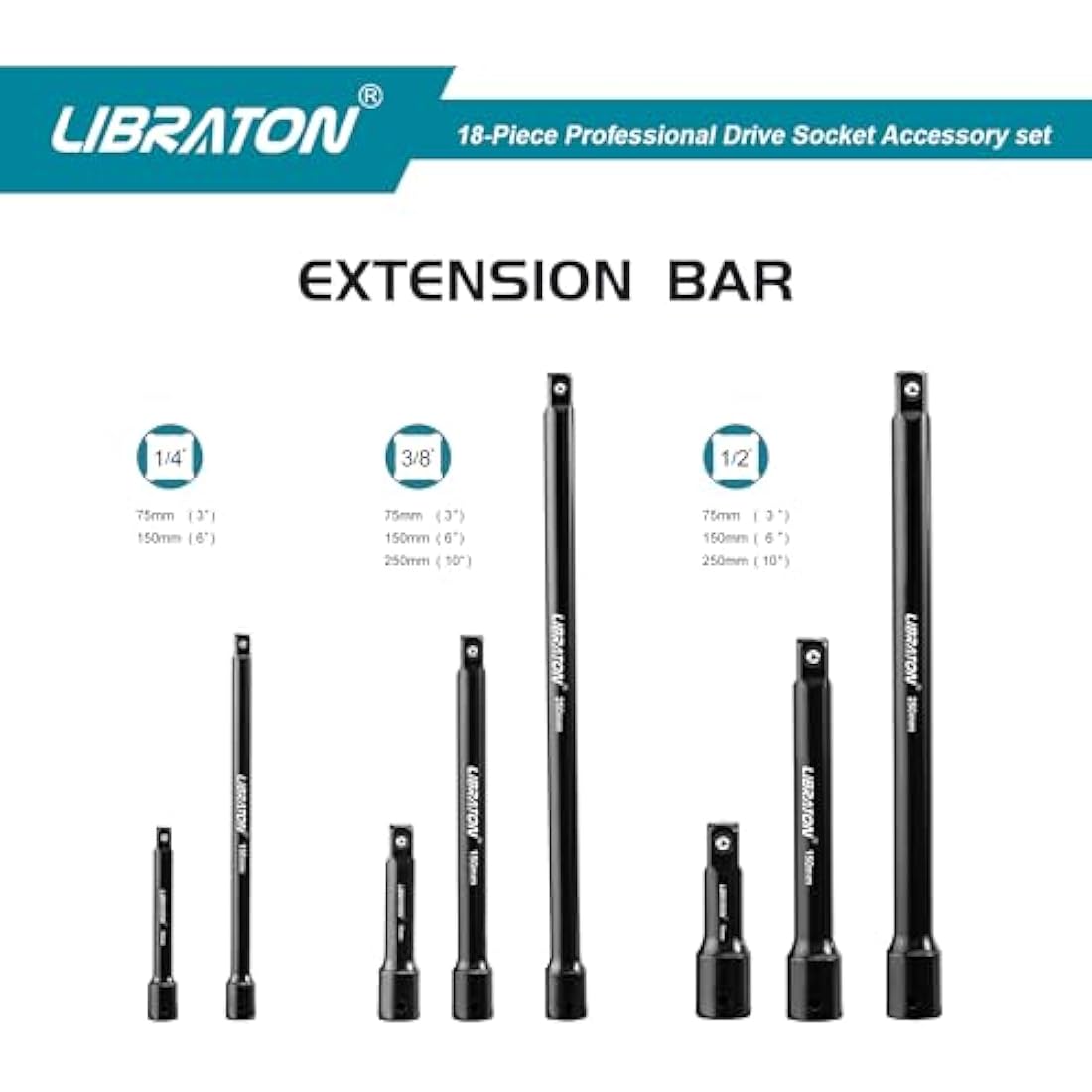 Libraton 18-Piece Socket Extension Bar Set | Cr-V Steel Drive Adapters