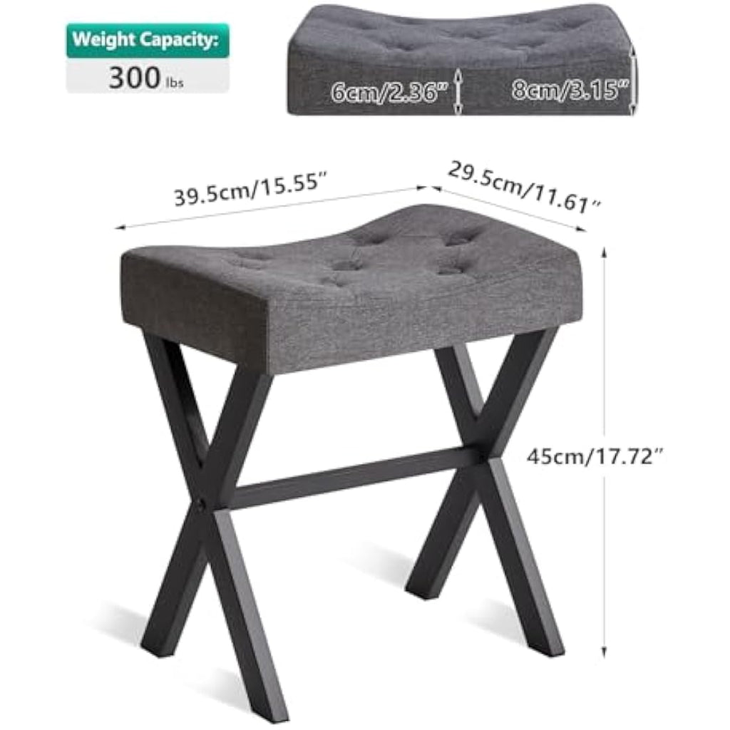IBUYKE U-Shaped Linen Vanity Stool – Dark Gray Square Makeup Ottoman