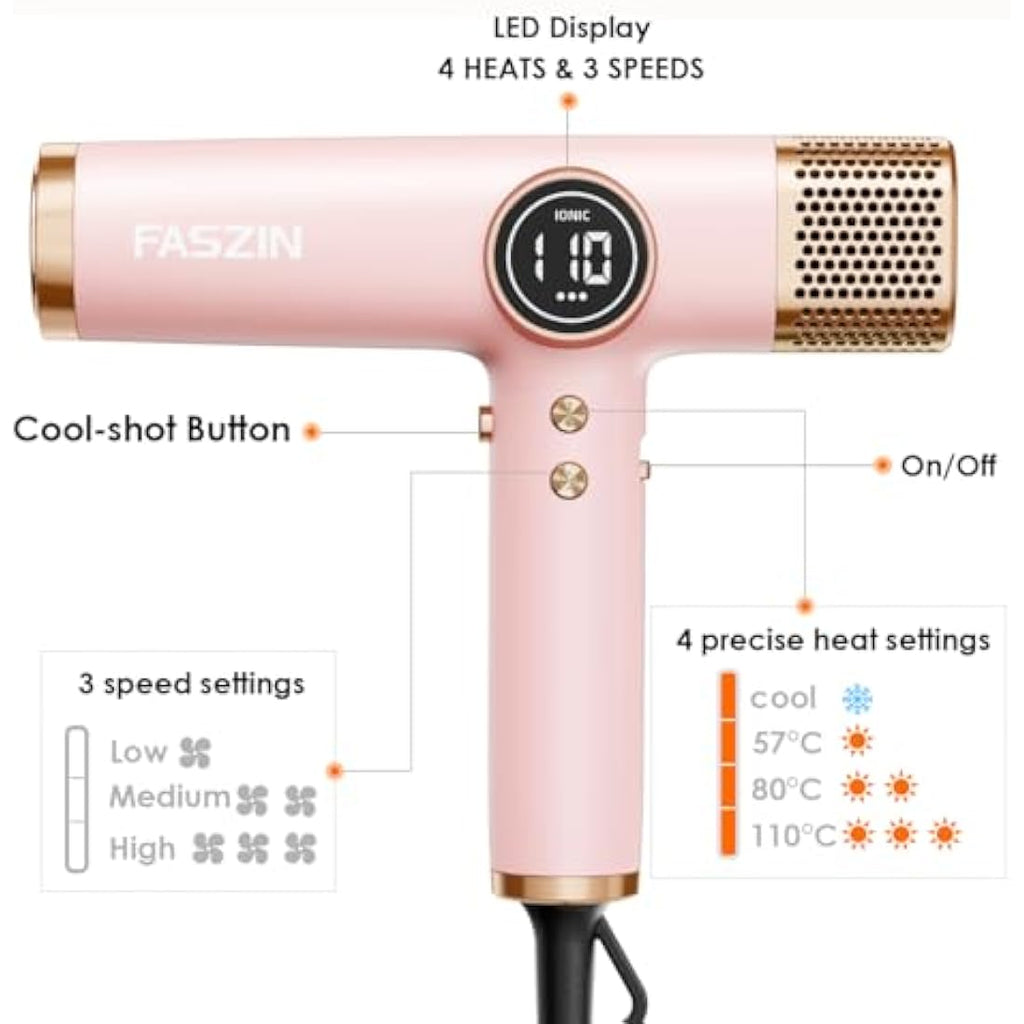 Faszin High-Speed Ionic Hair Dryer | 110,000 RPM Lightweight Motor - Pink